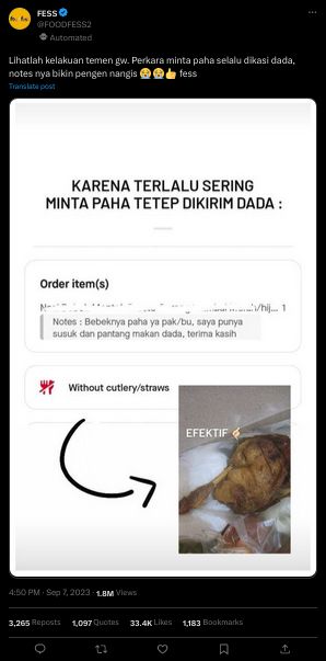 Catatan lucu pada pesanan makanan di ojek online