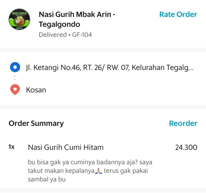 Catatan lucu pada pesanan makanan di ojek online