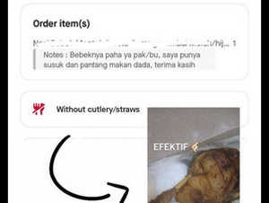 Demi Dapat Paha Bebek, Netizen Ini Beri Catatan Lucu Saat Pesan di Ojol