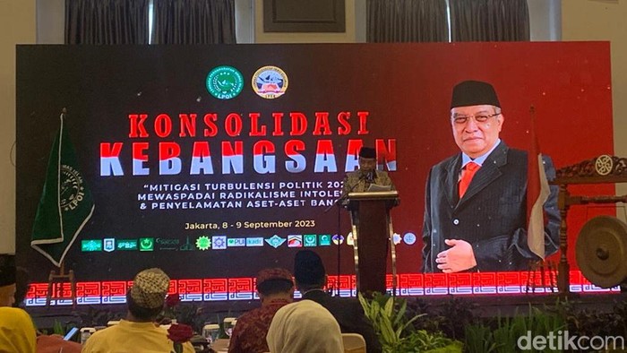 Said Aqil di acara Konsolidasi Kebangsaan di Hotel Royal Kuningan, Jakarta Selatan, Jumat (8/9/2023).