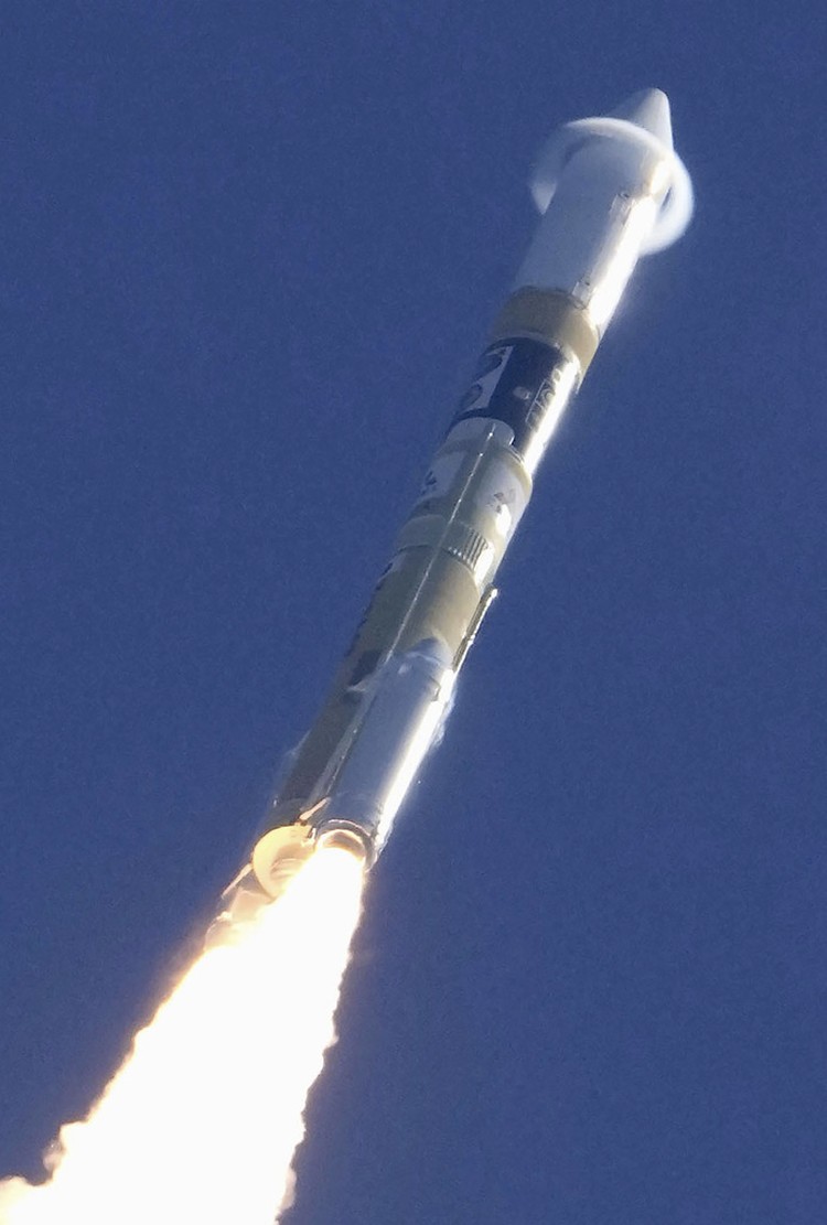 An HII-A rocket is launched from the launch pad at Tanegashima Space Center in Kagoshima, southern Japan Thursday, Sept. 7, 2023.  Japan launched a rocket Thursday carrying an X-ray telescope that will explore the origins of the universe as well as a small lunar lander.  (Kyodo News via AP)