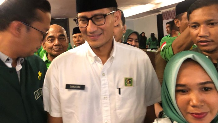 Ketua Bappilu Partai Persatuan Pembangunan (PPP), Sandiaga Salahuddin Uno di Hotel Kyriad Bumiminang, Kota Padang, Sumatera Barat. F/Afdal detikSumut.