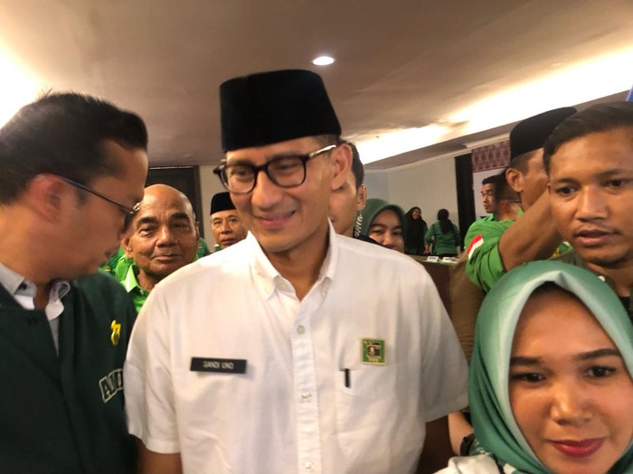 Ketua Bappilu Partai Persatuan Pembangunan (PPP), Sandiaga Salahuddin Uno di Hotel Kyriad Bumiminang, Kota Padang, Sumatera Barat. F/Afdal detikSumut.