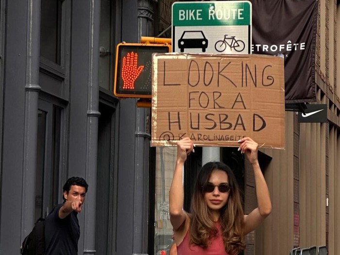 Karolina Geits

I walked around NYC with a Looking for a husband sign  I may have found one