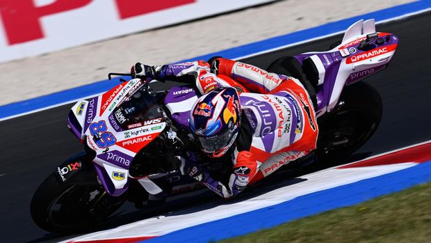 Jorge Martin pada balapan MotoGP San Marino 2023 di Sirkuit Misano, Minggu (10/9).