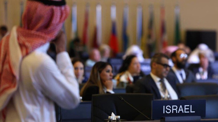 An Israel sign reserves the seats of the Israeli delegation at the UNESCO World Heritage Committee meeting © Fayez NURELDINE / AFP