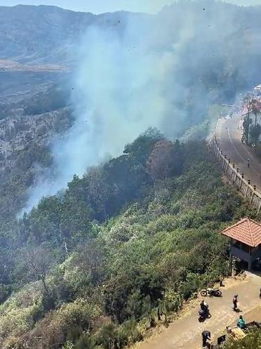 Penampakan dahsyatnya asap membubung tinggi di kawasan Jemplang Malang imbas kebakaran Bromo