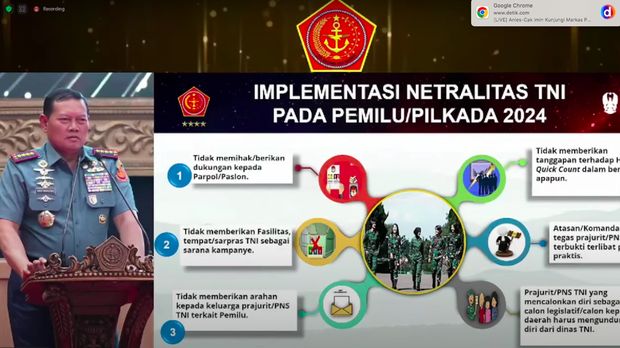 Panglima TNI Laksamana Yudo Margono mengingatkan seluruh prajurit untuk kembali menjaga netralitas dalam Pemilu. (YouTube Puspen TNI)