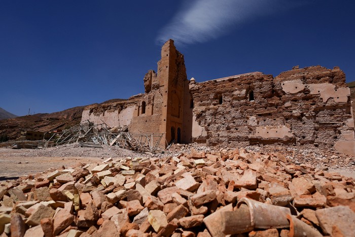 A man walks near Tinmel Mosque, which was damaged by the deadly earthquake, in Tinmel, Morocco, September 11, 2023. REUTERS/Hannah McKay      TPX IMAGES OF THE DAY