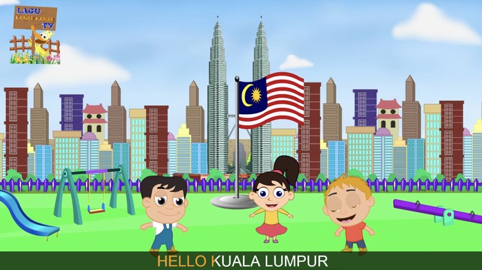 Sebuah lagu anak-anak Melayu Malaysia HELO KUALA LUMPUR mengikuti lagu halo halo bandung. (Tangkapan Layar Youtube Lagu Kanak TV)
