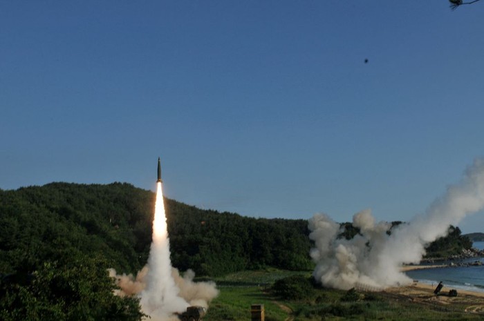 United States and South Korean troops utilizing the Army Tactical Missile System (ATACMS) and South Koreas Hyunmoo Missile II, fire missiles into the waters of the East Sea, off South Korea, July 5, 2017. 8th United States Army/Handout via REUTERS/File Photo Acquire Licensing Rights
