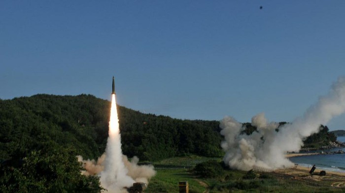 United States and South Korean troops utilizing the Army Tactical Missile System (ATACMS) and South Koreas Hyunmoo Missile II, fire missiles into the waters of the East Sea, off South Korea, July 5, 2017. 8th United States Army/Handout via REUTERS/File Photo Acquire Licensing Rights