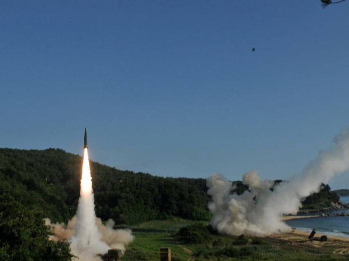 United States and South Korean troops utilizing the Army Tactical Missile System (ATACMS) and South Koreas Hyunmoo Missile II, fire missiles into the waters of the East Sea, off South Korea, July 5, 2017. 8th United States Army/Handout via REUTERS/File Photo Acquire Licensing Rights