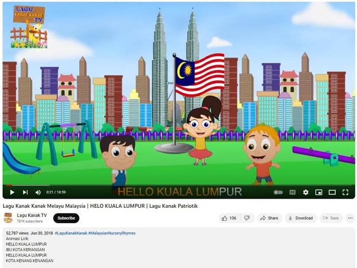Tangkapan layar video lagu helo Kuala Lumpur di Youtube.
