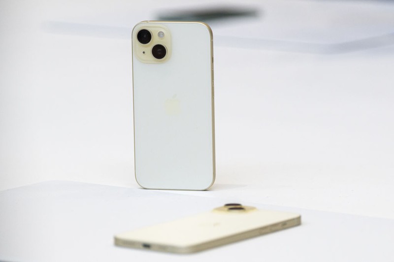 The Apple iPhone 15 Pro Max during an event at Apple Park campus in Cupertino, California, US, on Tuesday, Sept. 12, 2023. Apple Inc. introduced its latest iPhones at an event Tuesday, banking on new materials, camera upgrades and improved performance to coax back consumers in a sluggish smartphone market. Photographer: David Paul Morris/Bloomberg via Getty Images