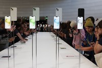 CUPERTINO, CALIFORNIA - SEPTEMBER 12: The new iPhone 15 Pro is displayed during an Apple event at the Steve Jobs Theater at Apple Park on September 12, 2023 in Cupertino, California. Apple revealed its lineup of the latest iPhone 15 versions as well as other product upgrades during the event. (Photo by Justin Sullivan/Getty Images)
