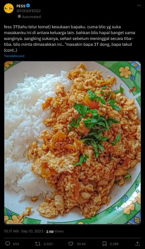 Masakan viral permintaan terakhir sang ayah