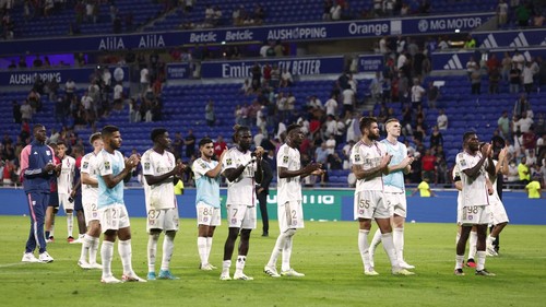 Soccer Football - Ligue 1 - Olympique Lyonnais v Paris St Germain - Groupama Stadium, Lyon, France - September 3, 2023 Olympique Lyonnais players look dejected after the match REUTERS/Gonzalo Fuentes