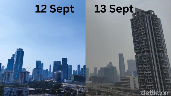 Komparasi Langit DKI Full Colour Vs Buram Ditelan Polusi, Cuma Beda Sehari