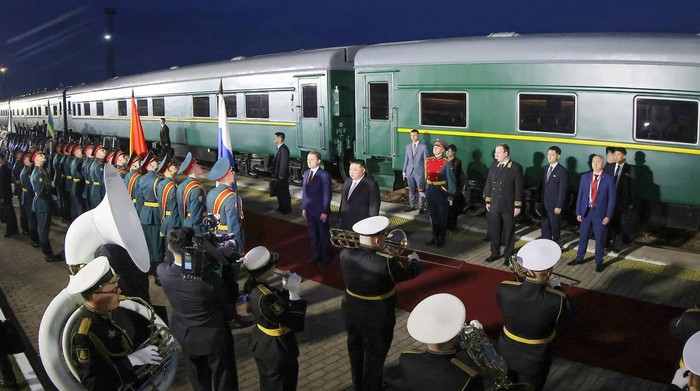 North Korean leader Kim Jong Un arrives in Khasan, Russia, September 12, 2023, in this image released by North Korea's Korean Central News Agency on September 13, 2023.     KCNA via REUTERS    ATTENTION EDITORS - THIS IMAGE WAS PROVIDED BY A THIRD PARTY. REUTERS IS UNABLE TO INDEPENDENTLY VERIFY THIS IMAGE. NO THIRD PARTY SALES. SOUTH KOREA OUT. NO COMMERCIAL OR EDITORIAL SALES IN SOUTH KOREA.