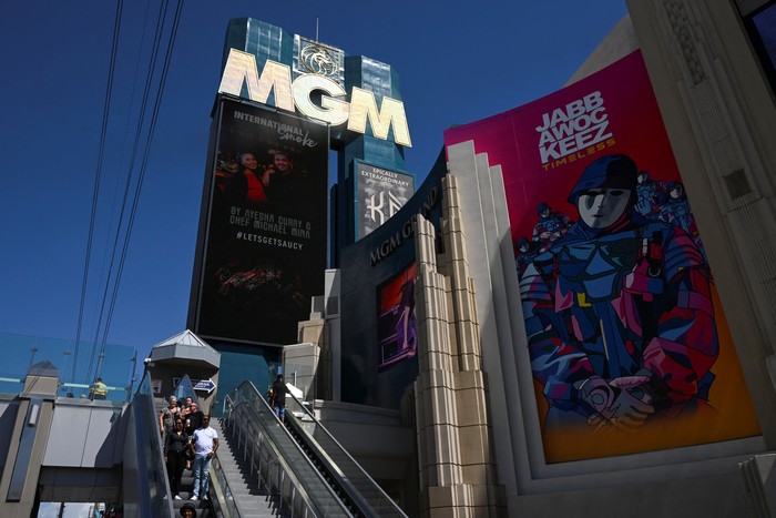An exterior view of Park MGM hotel and casino, after MGM Resorts shut down some computer systems due to a cyber attack in Las Vegas, Nevada, U.S., September 13, 2023. (REUTERS/Bridget Bennett)