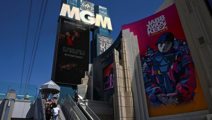 An exterior view of Park MGM hotel and casino, after MGM Resorts shut down some computer systems due to a cyber attack in Las Vegas, Nevada, U.S., September 13, 2023. (REUTERS/Bridget Bennett)