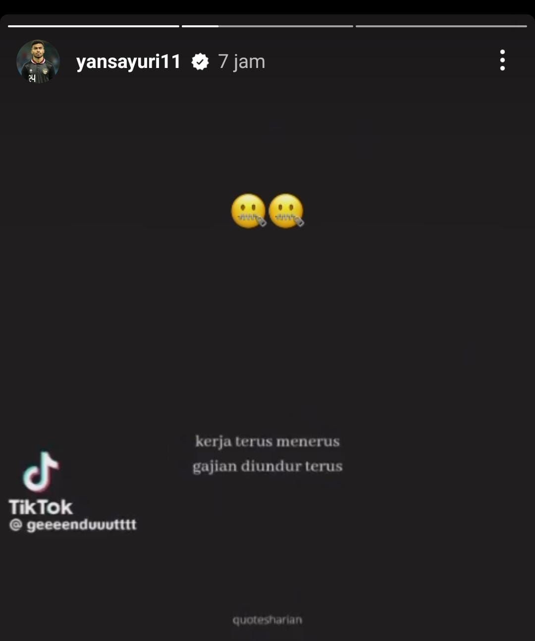 Instastory Yance Sayuri menyinggung persoalan gaji di PSM Makassar.