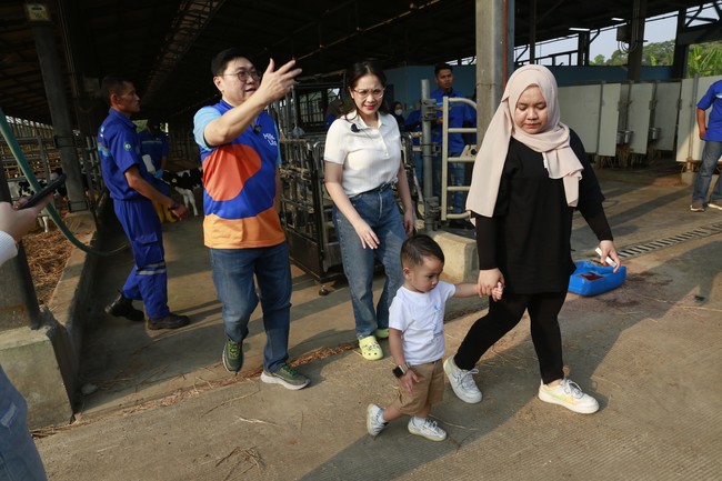 Selama kegiatan mengunjungi peternakan tersebut, Nagita dan Cipung berkeliling ke berbagai fasilitas peternakan dan pengolahan susu. Selain itu, Nagita dan Cipung juga diberi edukasi tentang proses produksi susu yang baik dan higienis. Foto: Dok. YouTube RANS