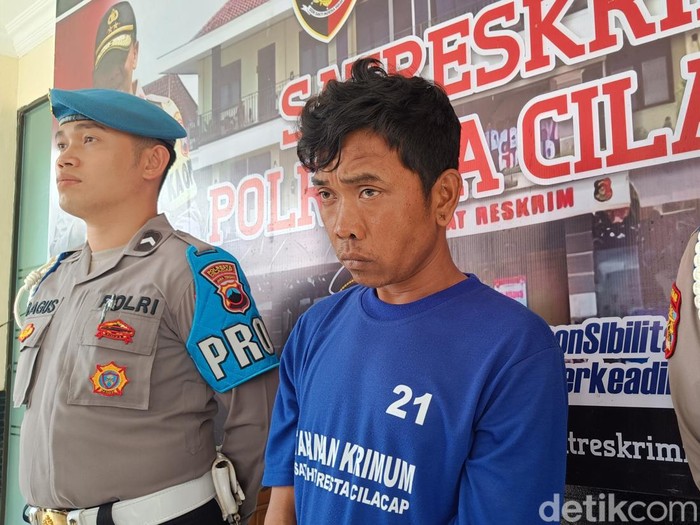 Tampang pelaku pembunuhan seorang wanita yang ditemukan dalam septic tank di Desa Sidaurip, Kecamatan Gandrungmangu, Cilacap, Kamis (14/9/2023).