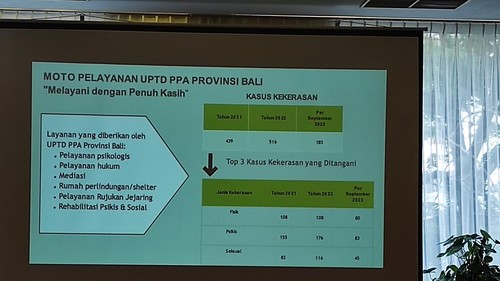 Kepala UPTD PPA Provinsi Bali Luh Hety Vironika saat lokakarya pemberitaan kekerasan seksual di Kabupaten Badung, Jumat (15/9/2023).