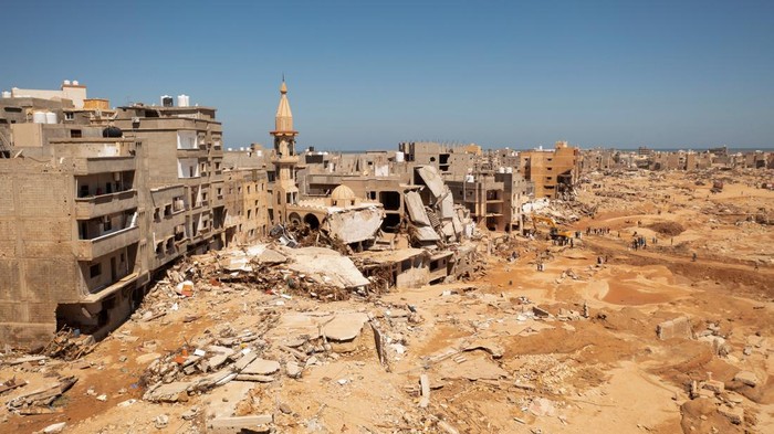 Aerial view of Derna city, in the aftermath of the floods in Derna, Libya September 14, 2023. REUTERS/Ayman Al-Sahili