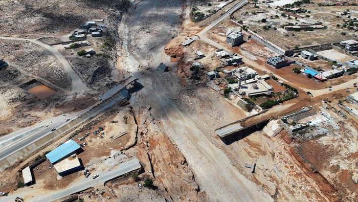 Luluh Lantak Kota Derna Libya Disapu Banjir A view shows the collapsed bridges, in the aftermath of the floods in Derna, Libya, September 13, 2023, in this picture from social media. Marwan Alfaituri/via REUTERS THIS IMAGE HAS BEEN SUPPLIED BY A THIRD PARTY. MANDATORY CREDIT