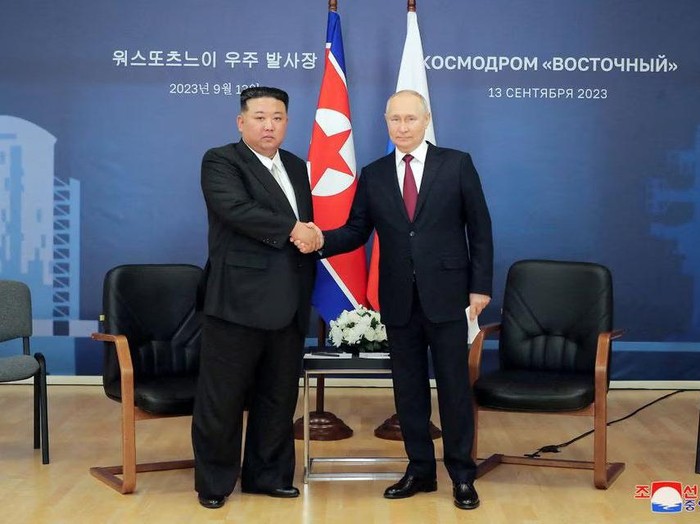 Russias President Vladimir Putin and North Koreas leader Kim Jong Un attend a meeting at the Vostochny Cosmodrome in the far eastern Amur region, Russia, September 13, 2023 in this image released by North Koreas Korean Central News Agency. KCNA via REUTERS/File Photo Acquire Licensing Rights