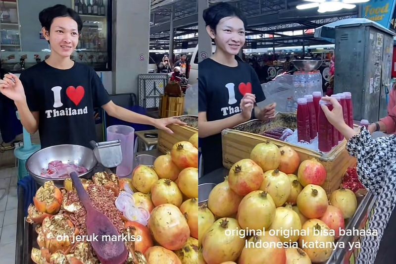 penjual jus buah di Thailand bisa berbahasa Indonesia