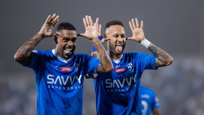 Neymar di tengas pertandingan Liga Arab Saudi antara Al Hilal vs Al Riyadh. Laga berlangsung di Stadion Prince Faisal bin Fahd, Sabtu (16/9/2023) dini hari WIB.