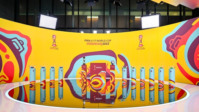 ZURICH, SWITZERLAND - SEPTEMBER 14: A general view of the stage prior to the Final Draw for the FIFA U-17 World Cup 2023 Indonesia at HoF, Home of FIFA on September 14, 2023 in Zurich, Switzerland. (Photo by Harold Cunningham/FIFA)