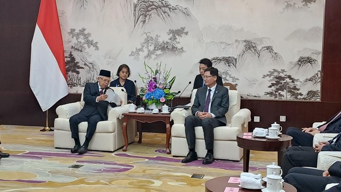 Wakil Presiden Maruf Amin bertemu dengan Gubernur Wilayah Otonomi Guangxi Zhuang, Lan Tianli (Lisye/detikcom)