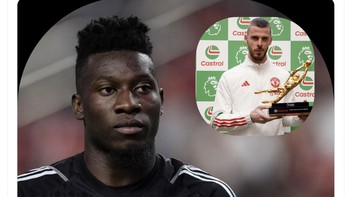 Akun ini menyebut hasil buruk sudah menjadi konsekuensi MU karena memecat De Gea dan merekrut Onana. Foto: Twitter