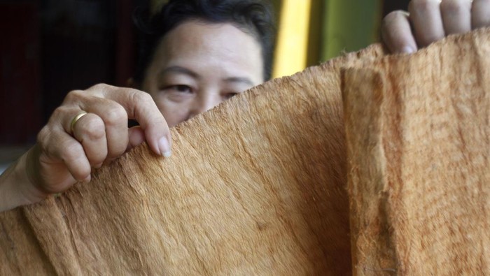 Wow! Kerajinan Kulit Kayu Terap Tembus Pasar Ekspor Gubernur Kalimantan Utara Zainal Arifin Paliwang (tengah) menyerahkan penghargaan kepada perajin UMKM tas berbahan kulit kayu terap Agatha Chelsea Fangessa (kedua kanan) pada acara puncak Gerakan Nasional (Gernas) Bangga Buatan Indonesia (BBI) dan Bangga Berwisata di Indonesia (BBWI) 2023 di Lanud Anang Busra, Tarakan, Kalimantan Utara.