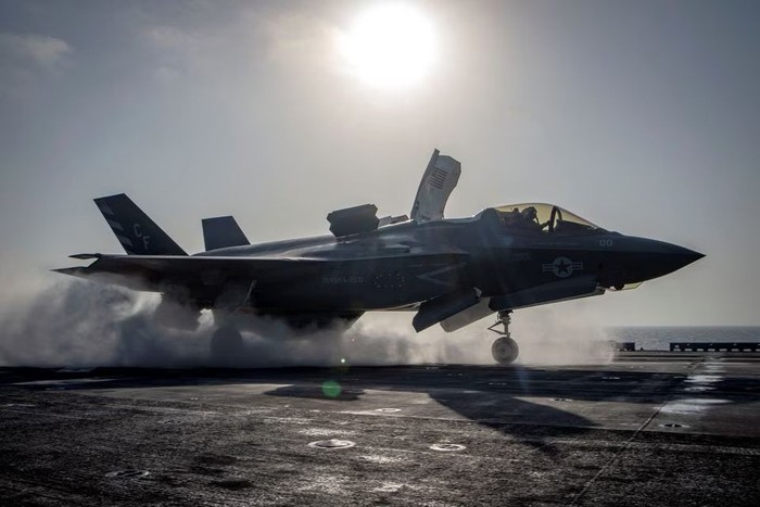 A F-35B Lightning II aircraft from the Marine Fighter Attack Squadron 211 launches from the deck aboard the amphibious assault ship USS Essex as part of the F-35Bs first combat strike, against a Taliban target in Afghanistan, September 27, 2018. Mass Communication Specialist 3rd Class Matthew Freeman/U.S. Navy/Handout via REUTERS/File photo Acquire Licensing Rights