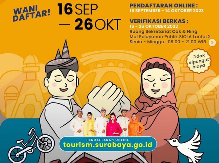 Pendaftaran Cak dan Ning Surabaya 2023 telah dibuka. Bagi detikers yang akan mendaftar, simak sederet syarat berikut ini.