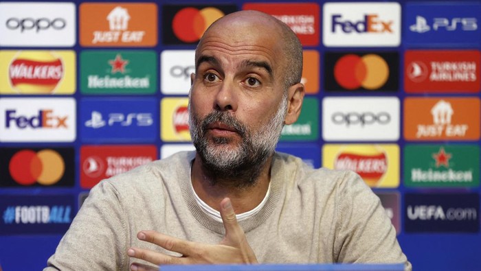 Soccer Football - Champions League - Manchester City Press Conference - Etihad Campus, Manchester, Britain - September 18, 2023 Manchester City manager Pep Guardiola during the press conference Action Images via Reuters/Jason Cairnduff