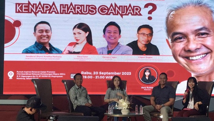 diskusi Kenapa Harus Ganjar di Rumah Aspirasi Ganjar Pranowo, Menteng, Jakarta Pusat, Rabu (20/9/2023).