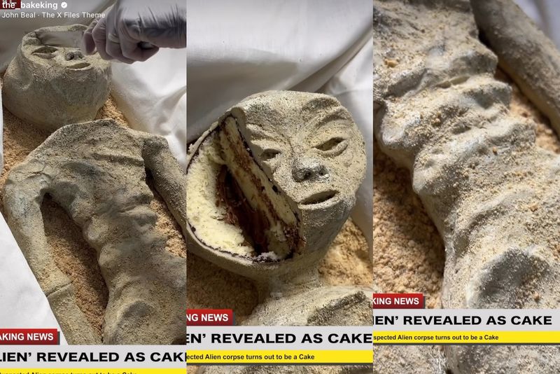 Kue dengan tampilan realistis mirip mumi alien di Meksiko