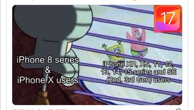Meme Kocak iOS 17, Pengguna iPhone XS Meringis iPhone X Menangis