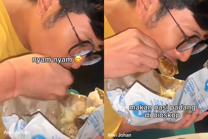 TikToker makan nasi Padang di bioskop