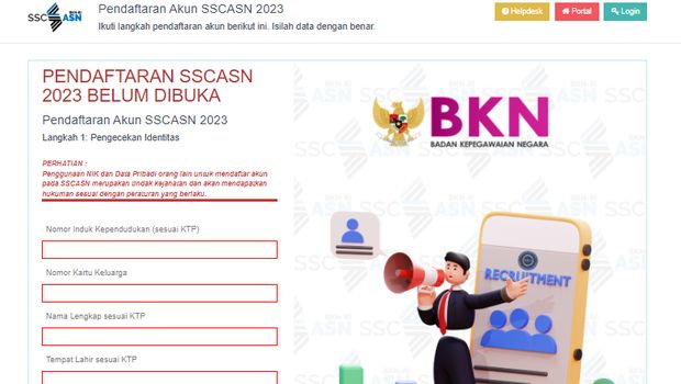 Pendaftaran akun SSCASN belum dibuka.