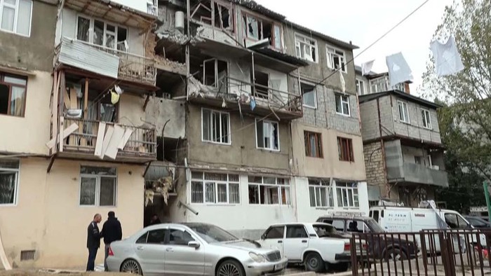 Children sleep in a shelter during shelling in Stepanakert in Nagorno-Karabakh. Azerbaijan on Tuesday declared that it started what it called an 
