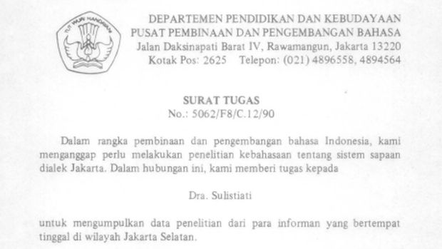 Contoh surat resmi Contoh Surat Resmi Pusat Pembinaan dan Pengembangan Bahasa.