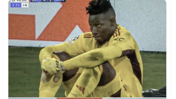 Ekspresi Onana tampaknya mewakili para fans MU. Foto: Twitter